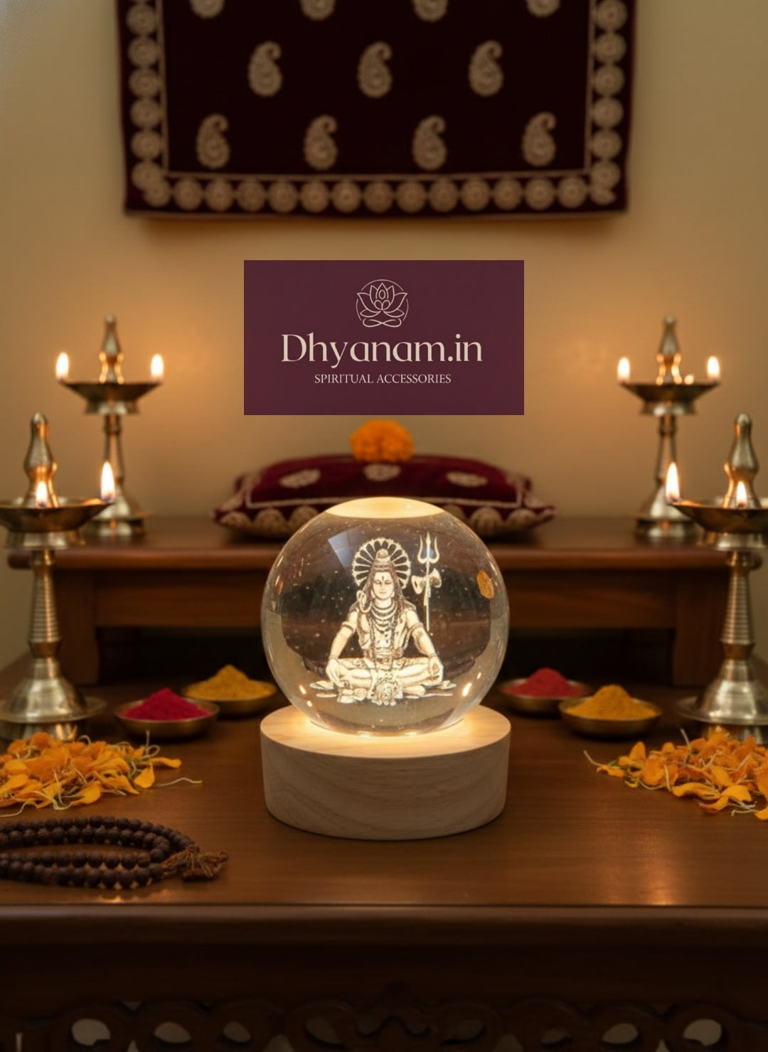✨Premium 3D Shiva Crystal Globe Lamp with Wooden LED Base🛕
