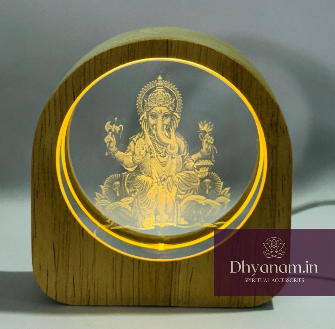✨ Ganesh Crystal LED Frame Lamp – Premium Wooden Finish | Dhyanam Sprituals