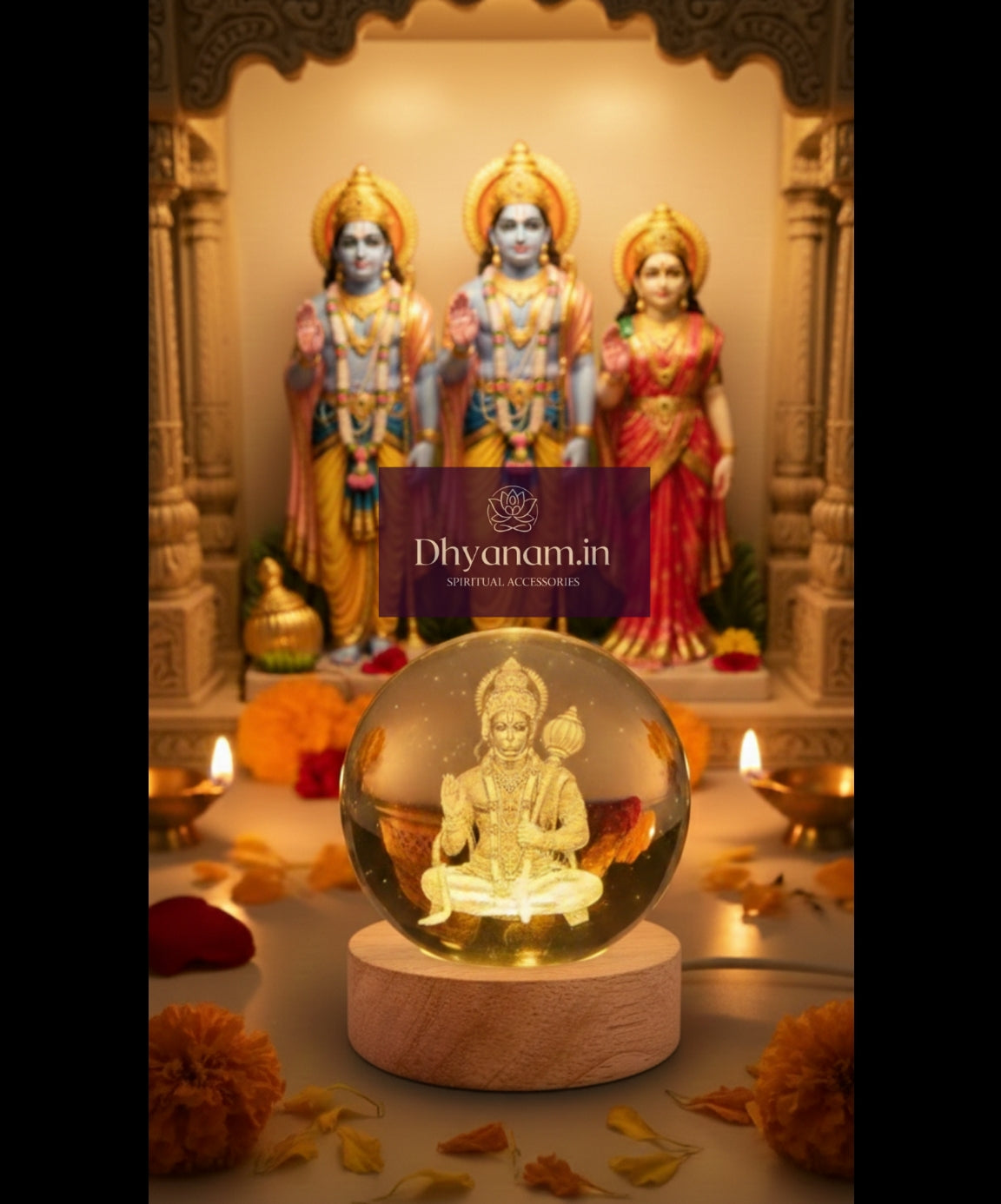 ✨Premium 3D Hanuman Crystal Globe Lamp with Wooden LED Base – Devotion, Strength & Protection🛕✨️