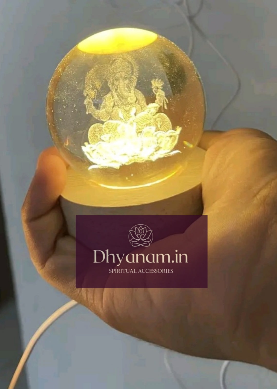 ✨ Premium 3D Ganesh Crystal Globe Lamp with Wooden LED Base🛕