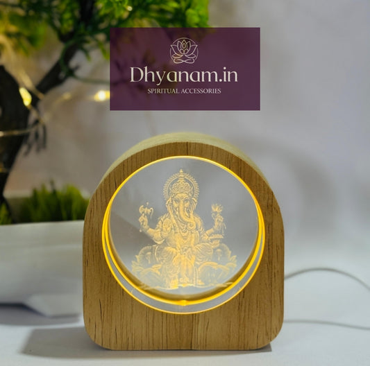 ✨ Ganesh Crystal LED Frame Lamp – Premium Wooden Finish | Dhyanam Sprituals