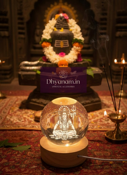 ✨Premium 3D Shiva Crystal Globe Lamp with Wooden LED Base🛕