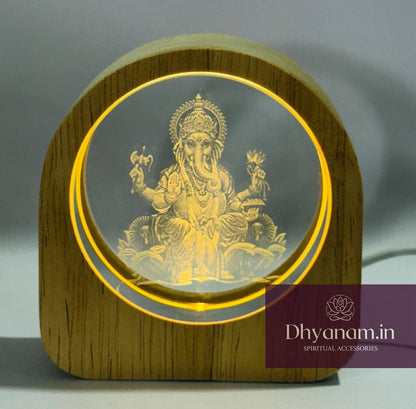 ✨ Ganesh Crystal LED Frame Lamp – Premium Wooden Finish | Dhyanam Sprituals