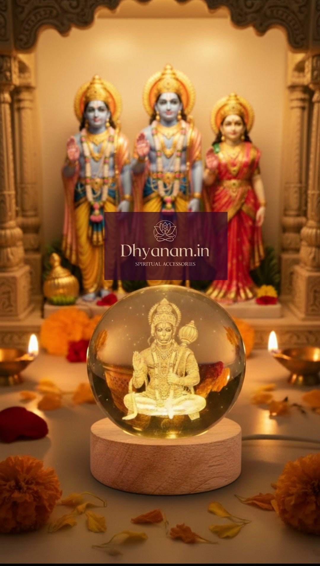 ✨Premium 3D Hanuman Crystal Globe Lamp with Wooden LED Base – Devotion, Strength & Protection🛕✨️