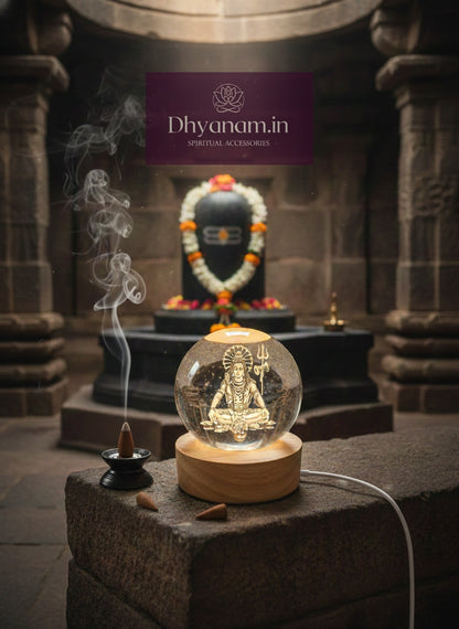 ✨Premium 3D Shiva Crystal Globe Lamp with Wooden LED Base🛕