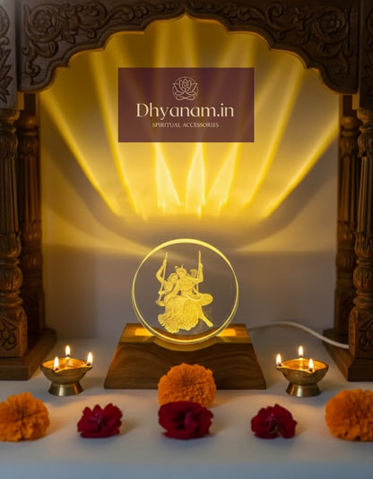 ✨Premium Radha Krishna LED Crystal Plate Lamp with Wooden Stand – Divine Love & Positive Energy🛕✨️