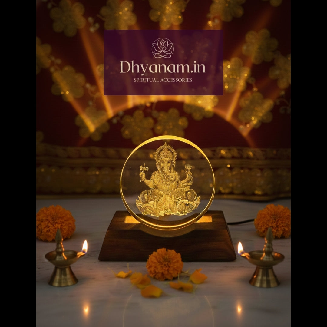 ✨ Premium 3D Ganesh Crystal Lamp with Wooden LED Base🛕